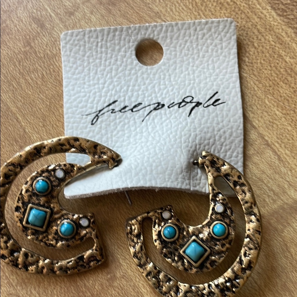 Free People Gold and Blue Crescent Earrings